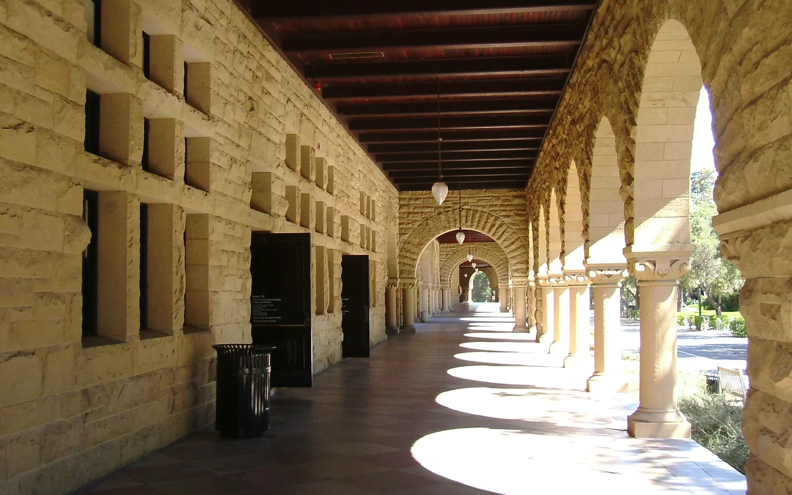 The Stanford Quadrangle on the Stanford University campus in Palo Alto, with arcaded buildings surrounding a central courtyard